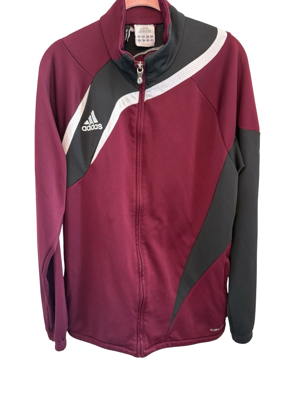 Adidas Clima365 Burgundy Full Zip Track Jacket Zip Pockets Drawstring Hem Size L
